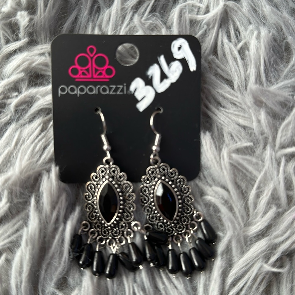 Black and silver dangly earrings